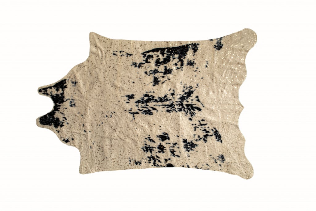 5 x 8 ft. Off White Black & Gold Faux Cowhide Washable Area Rug - Off White and Black - 5 x 8 ft.