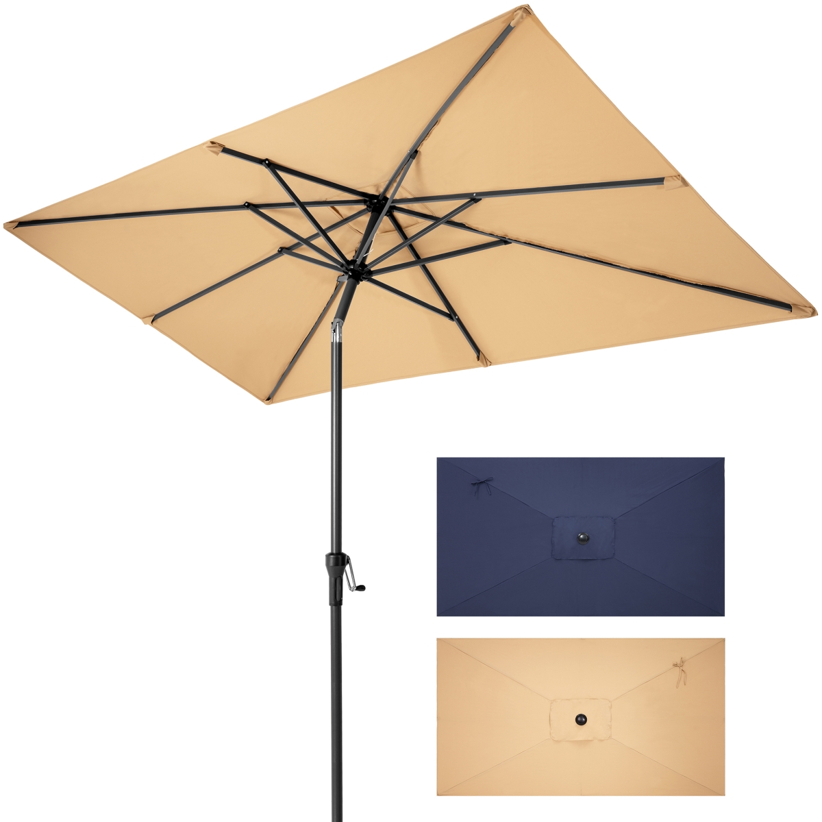 485615 9 ft. Polyester Rectangular Tilt Market Patio Umbrella, Tan