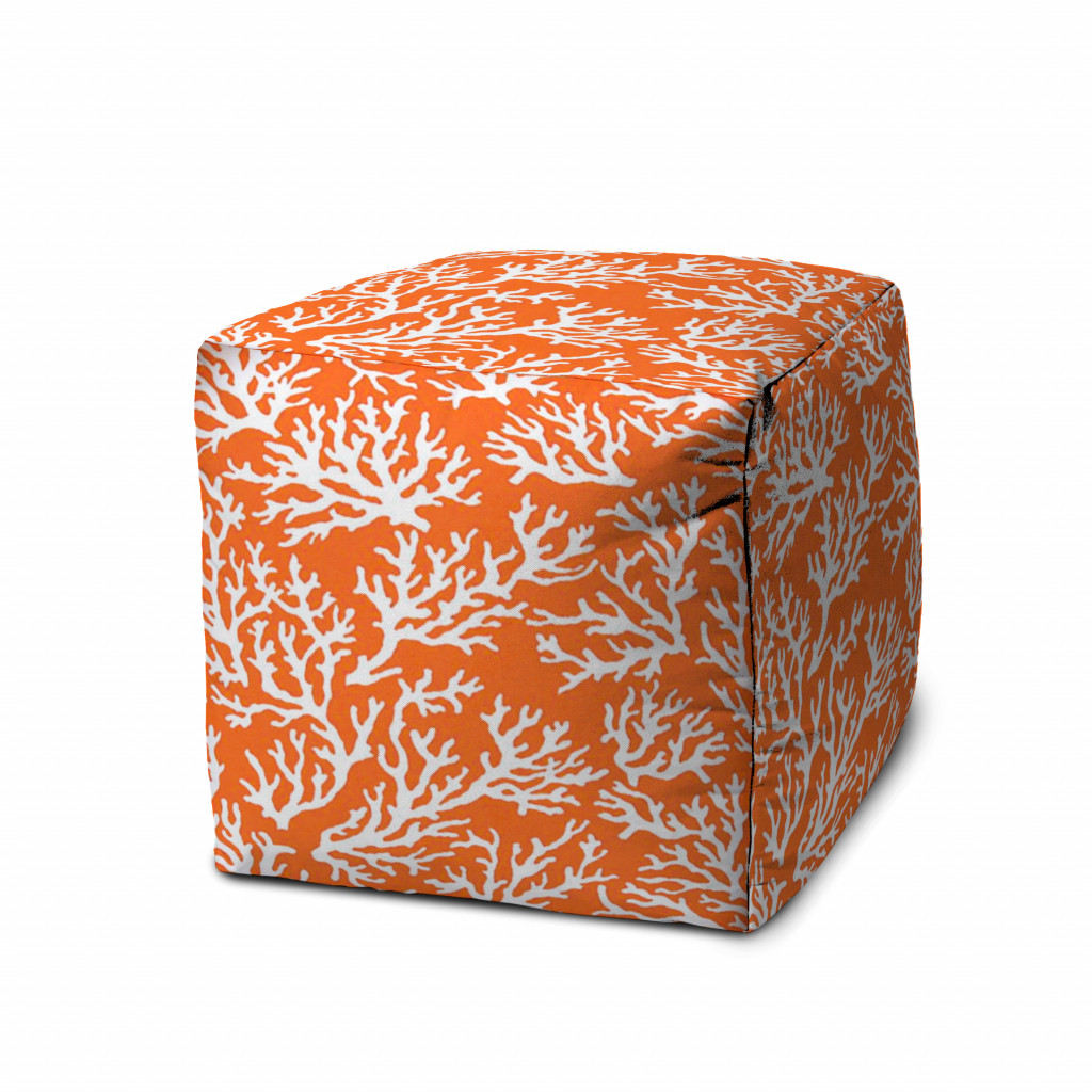17 in. Polyester Cube Indoor & Outdoor Pouf Ottoman, Orange