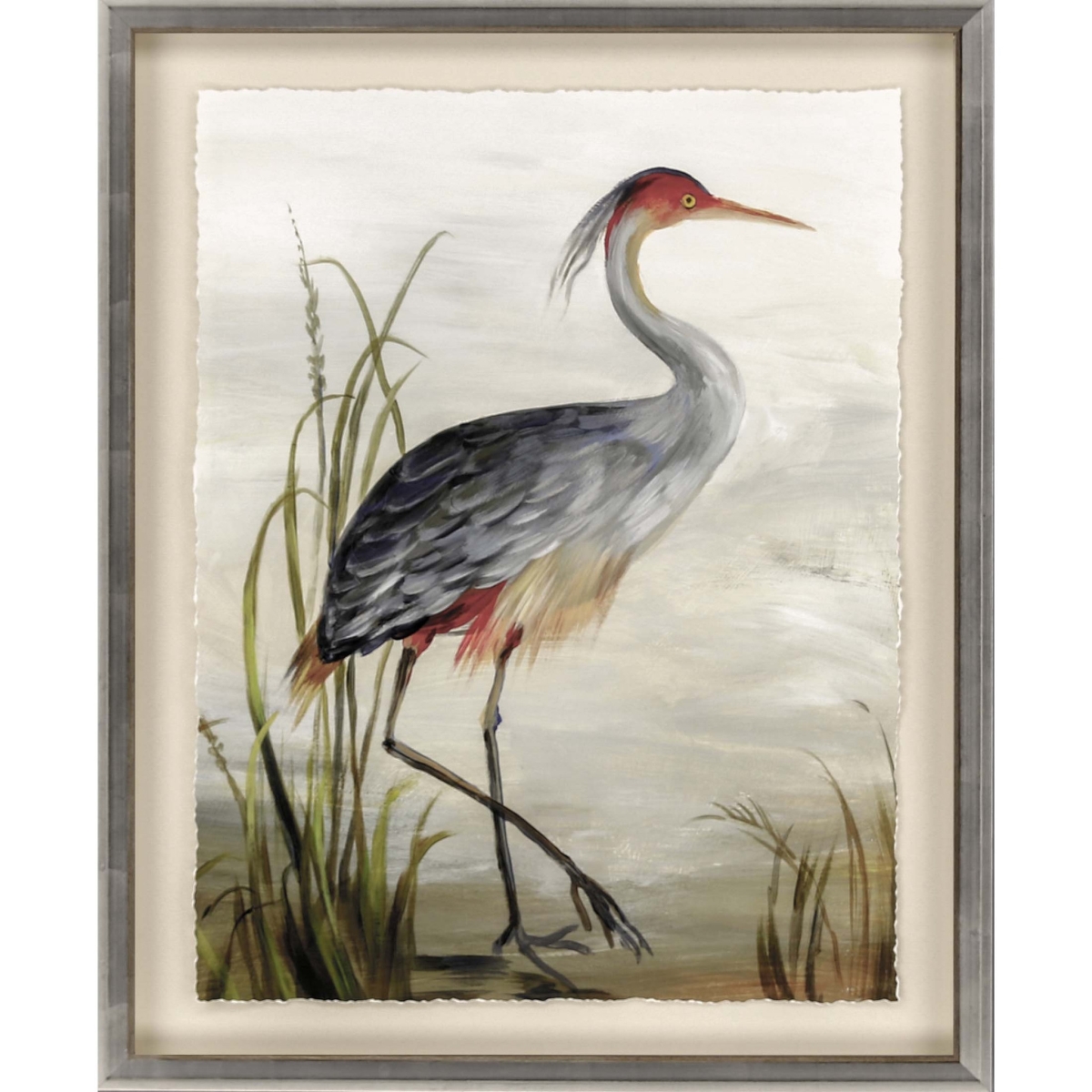 44 x 35 x 3 in. Gray Heron Framed Art Silver Picture Frame Print Wall Art