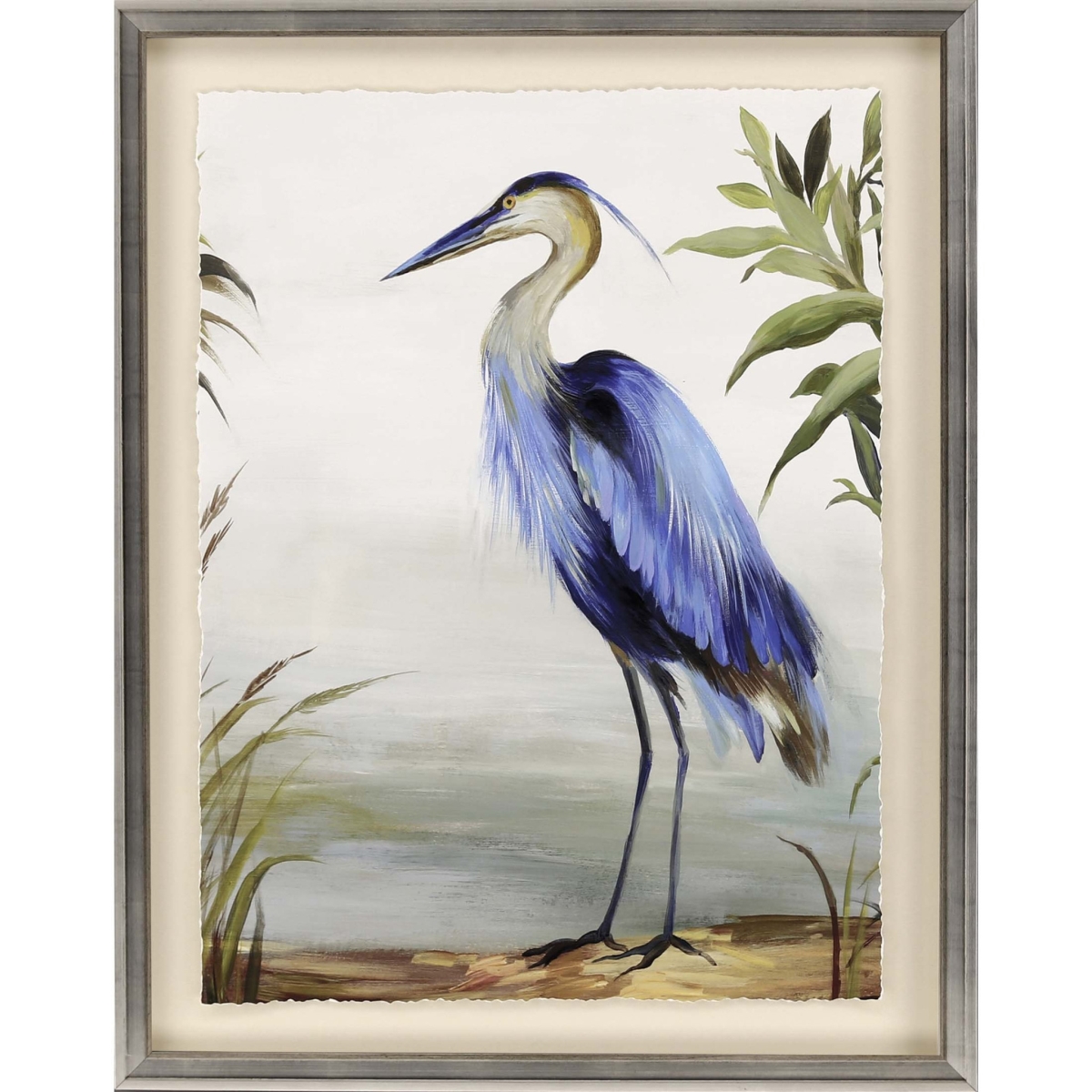 416428 44 x 35 x 3 in. Blue Heron Framed Art Silver Picture Frame Print Wall Art