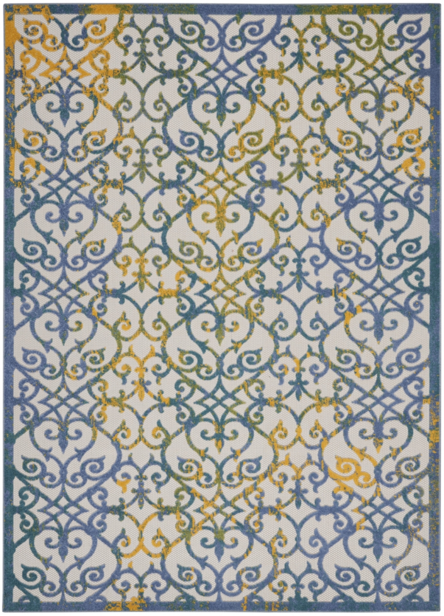 12 x 15 ft. Ivory & Blue Damask Non Skid Indoor & Outdoor Rectangle Area Rug - Ivory and Blue - 12 x 15 ft.