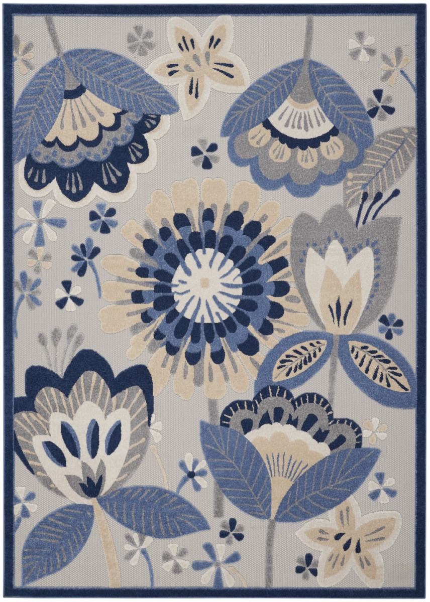 12 x 15 ft. Blue & Gray Floral Non Skid Indoor & Outdoor Rectangle Area Rug - Blue and Gray - 12 x 15 ft.