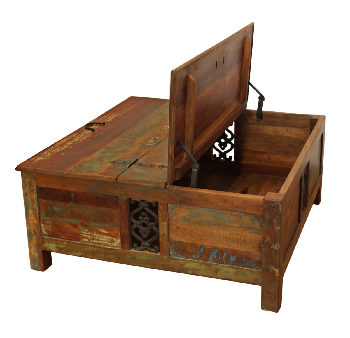 18 x 40 x 40 in. Rustic Brown Reclaimed Wood Square Lift Top Coffee Table