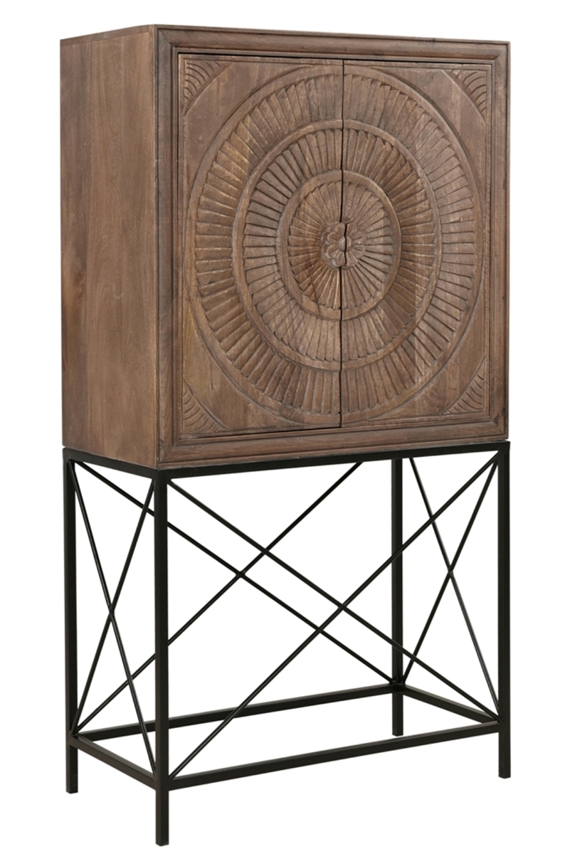 Picture of HomeRoots 489014 33 in. Solid Wood Two Door Carved Wine Cabinet&#44; Brown
