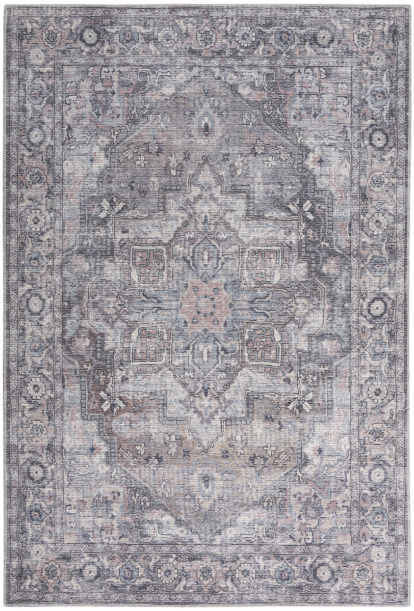 505594 6 x 9 ft. Gray Medallion Distressed Washable Rectangle Area Rug