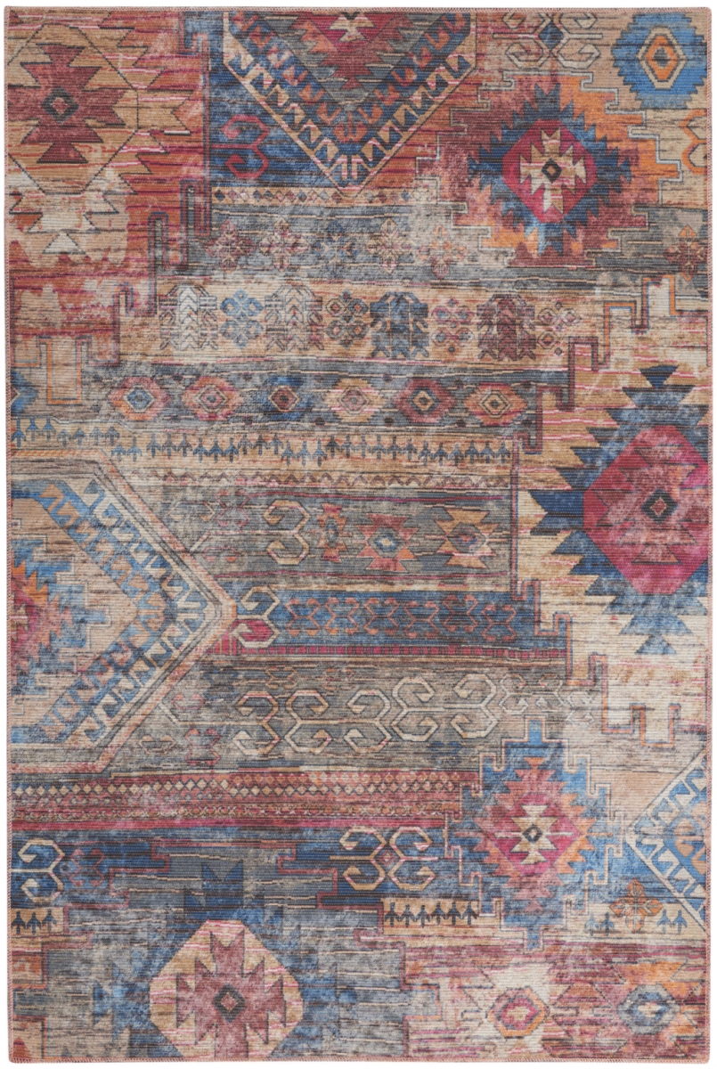 6 x 9 ft. Multicolor Southwestern Distressed Washable Rectangle Area Rug - Multicolor - 6 x 9 ft.