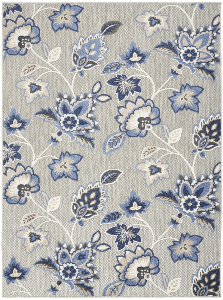 5 x 8 ft. Blue & Gray Floral Stain Resistant Non Skid Rectangle Area Rug