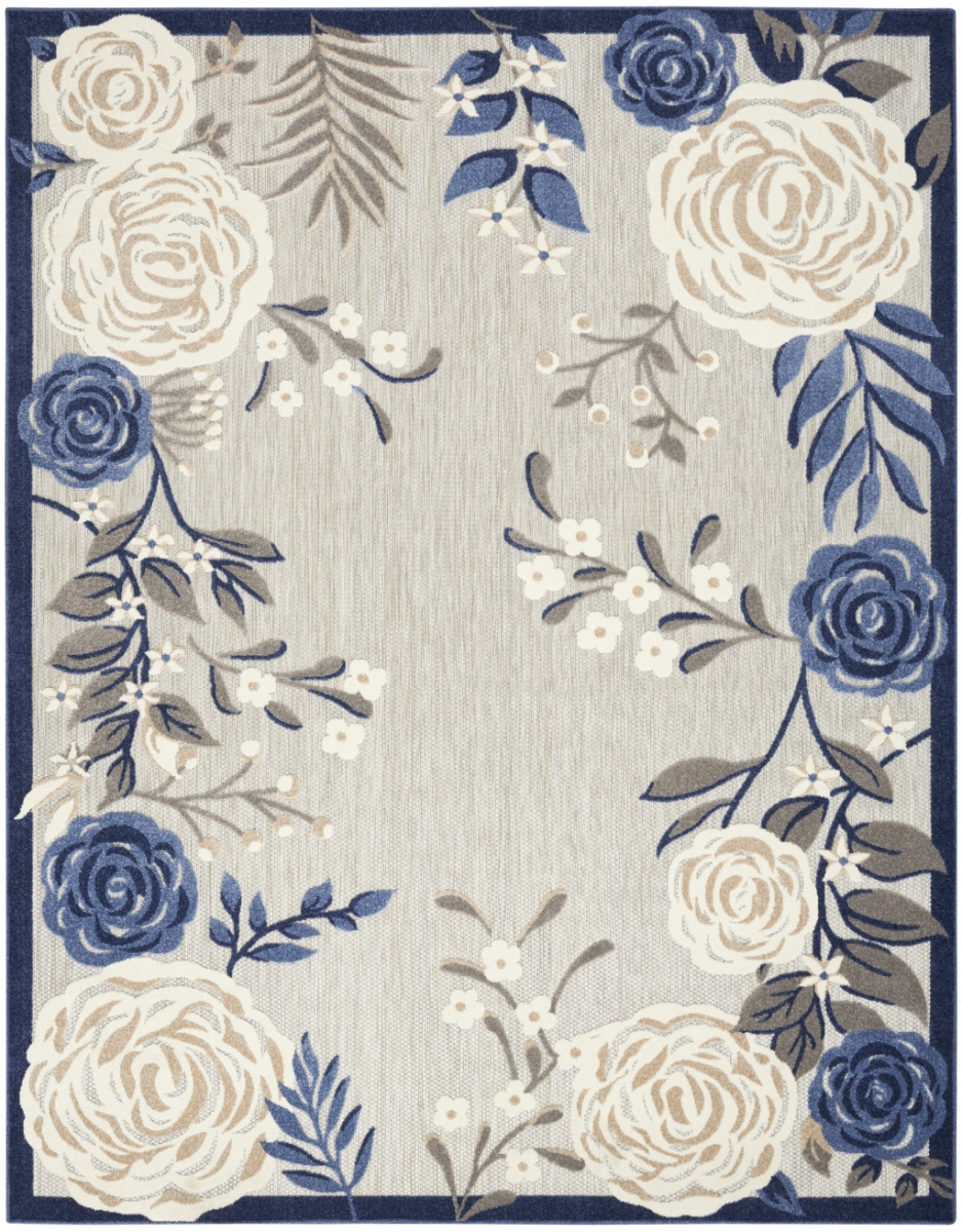 5 x 8 ft. Floral Stain Resistant Non Skid Rectangle Area Rug - Blue & Grey
