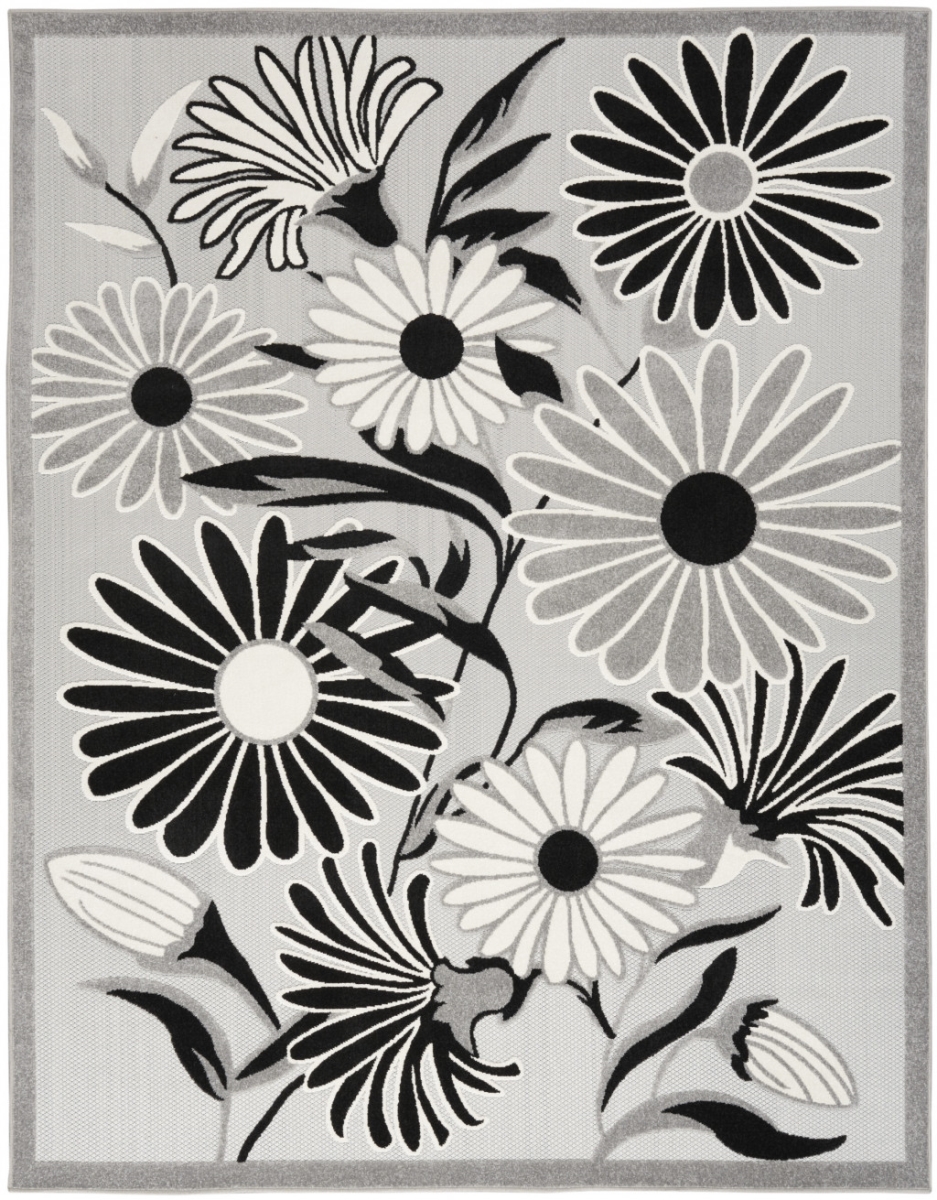 6 x 9 ft. Black & White Floral Stain Resistant Non Skid Rectangle Area Rug