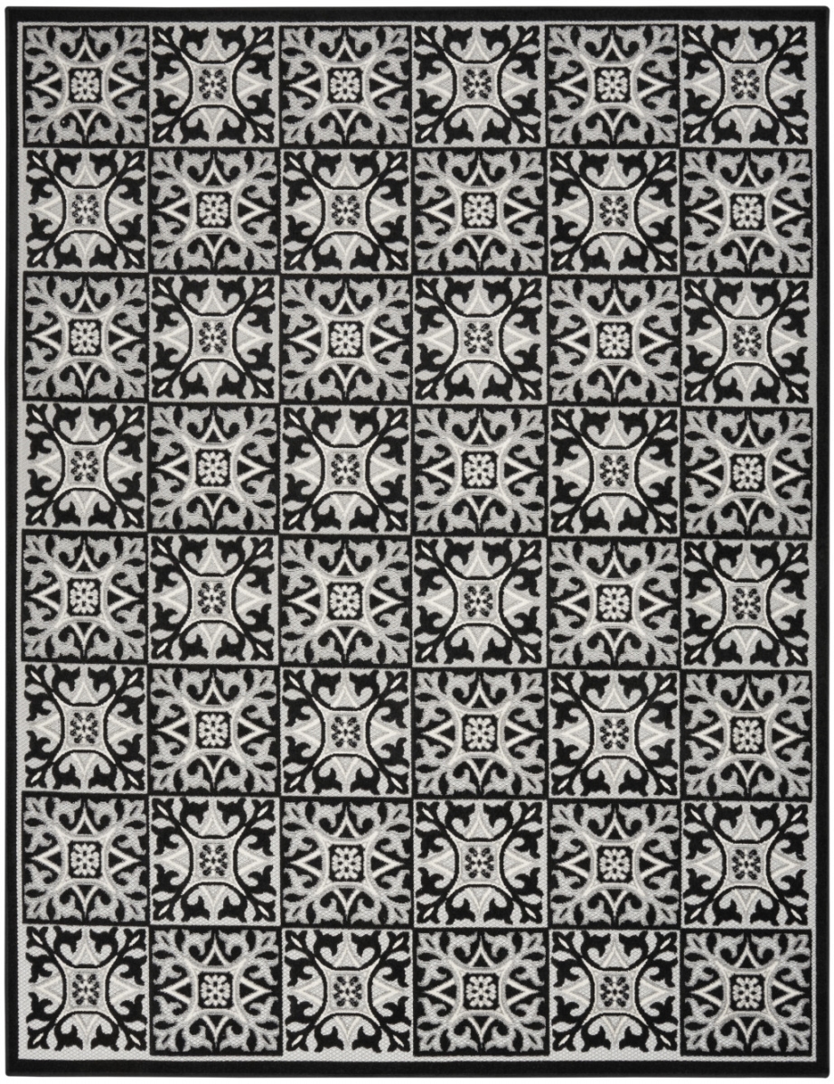 6 x 9 ft. Black & White Fleur De Lis Stain Resistant Non Skid Rectangle Area Rug - Black and White - 6 x 9 ft.