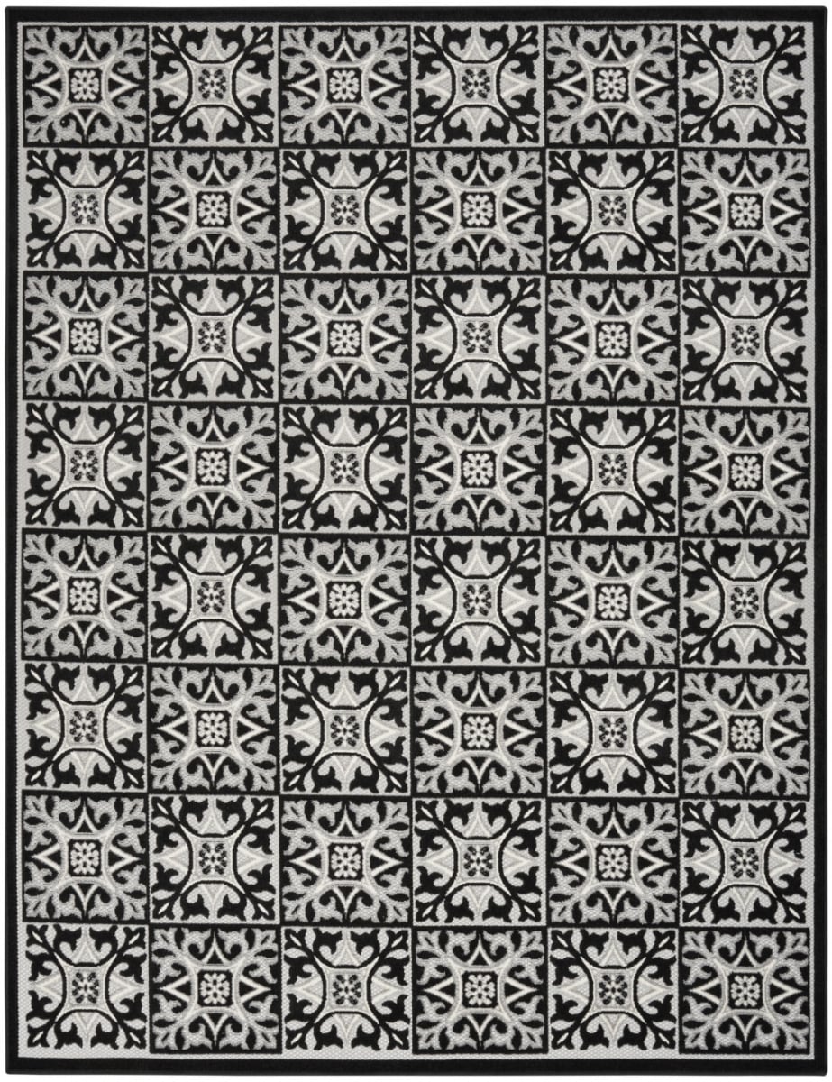 7 x 10 ft. Black & White Fleur De Lis Stain Resistant Non Skid Rectangle Area Rug - Black and White - 7 x 10 ft.