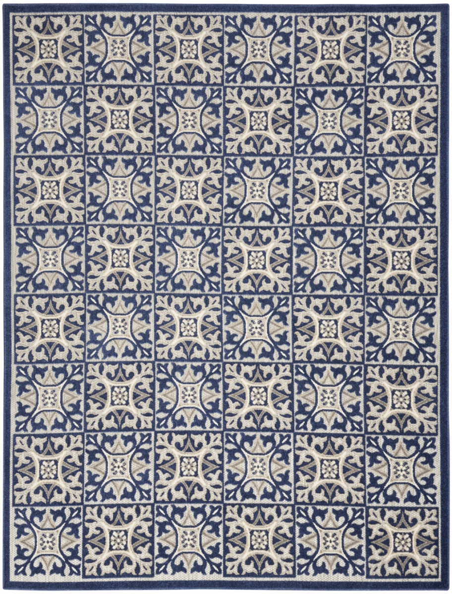 Blue Fleur De Lis Stain Resistant Non Skid Rectangle Area Rug - 7 x 10 ft.