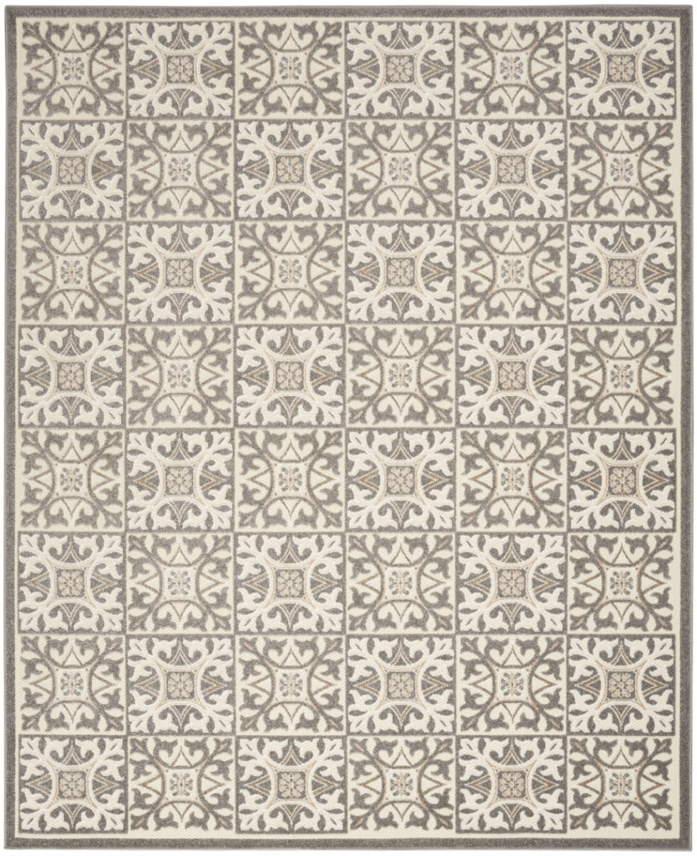 6 x 9 ft. Ivory & Gray Fleur De Lis Stain Resistant Non Skid Rectangle Area Rug