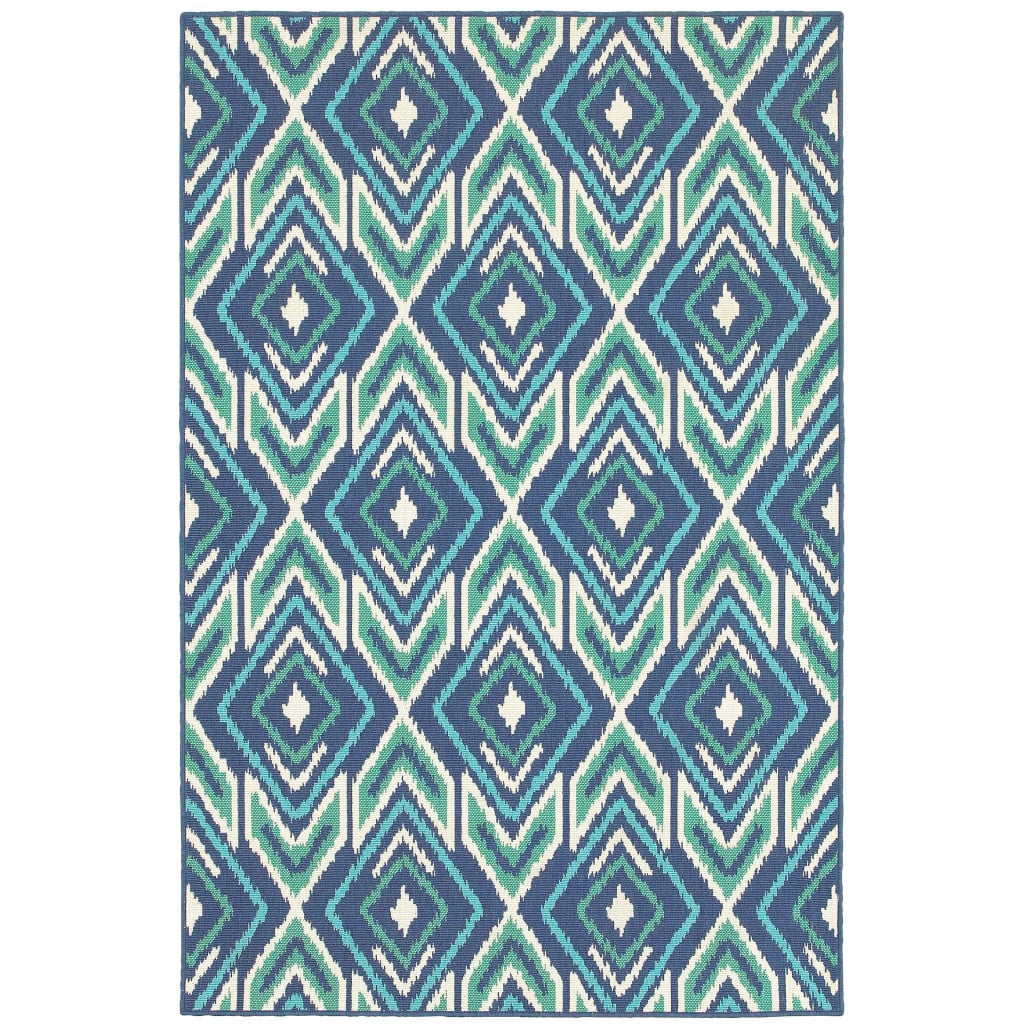 2 x 3 ft. Navy Geometric Stain Resistant Indoor & Outdoor Rectangle Area Rug - Blue and Ivory - 0.15in. H x 22.05in. W x 33.86in. D