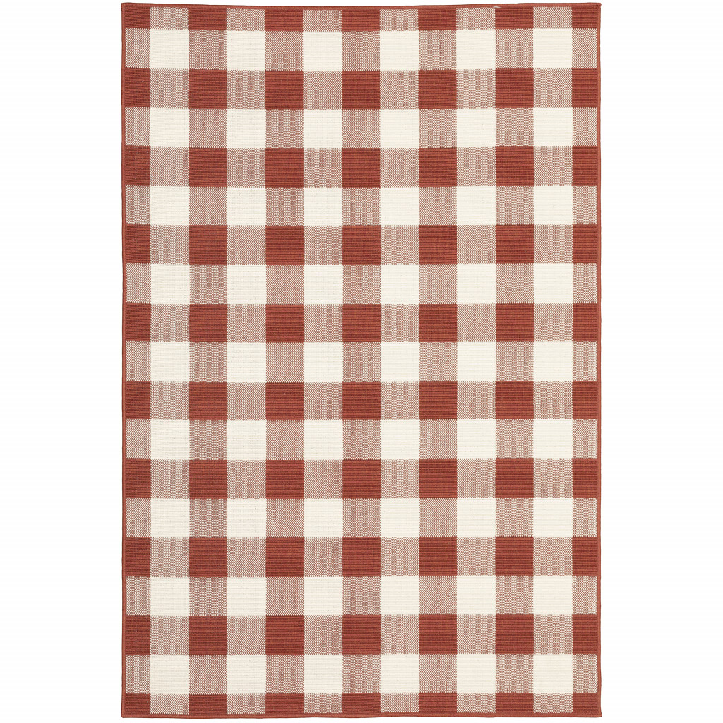 8 x 11 ft. Red Geometric Stain Resistant Indoor & Outdoor Rectangle Area Rug - Red and Ivory - 0.15in. H x 94.49in. W x 129.92in. D