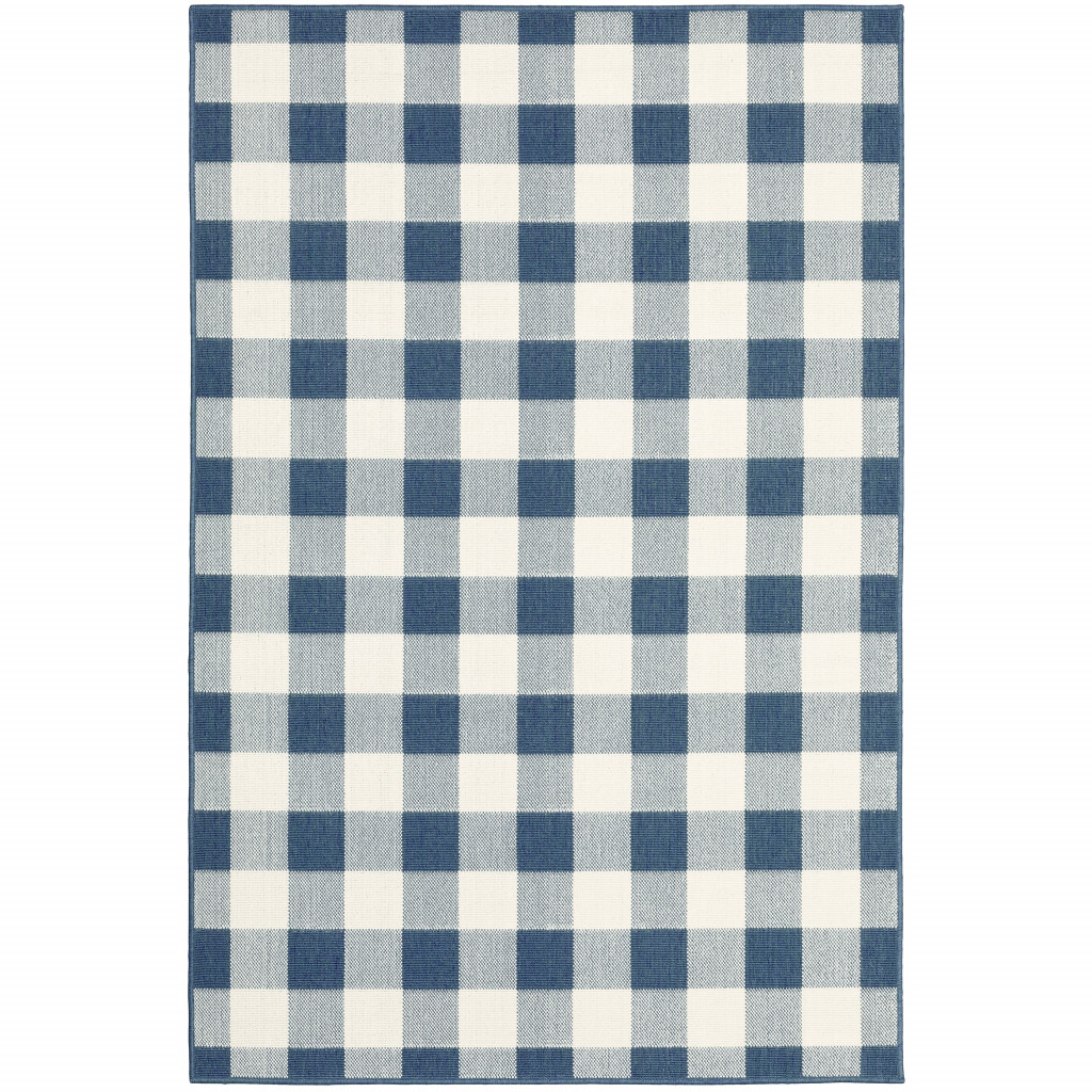 4 x 6 ft. Blue Geometric Stain Resistant Indoor & Outdoor Rectangle Area Rug - Blue - 4 x 6 ft.