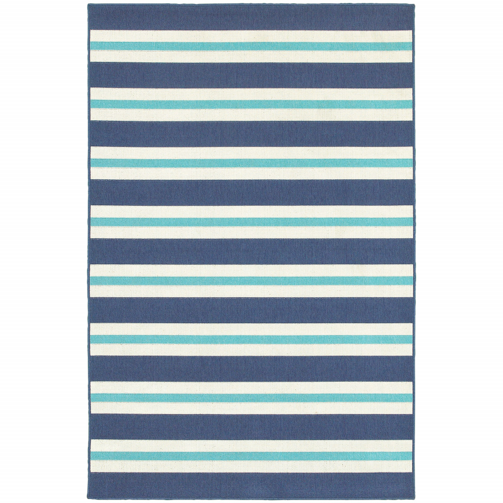 2 x 3 ft. Blue Geometric Stain Resistant Indoor & Outdoor Rectangle Area Rug - Blue and Ivory