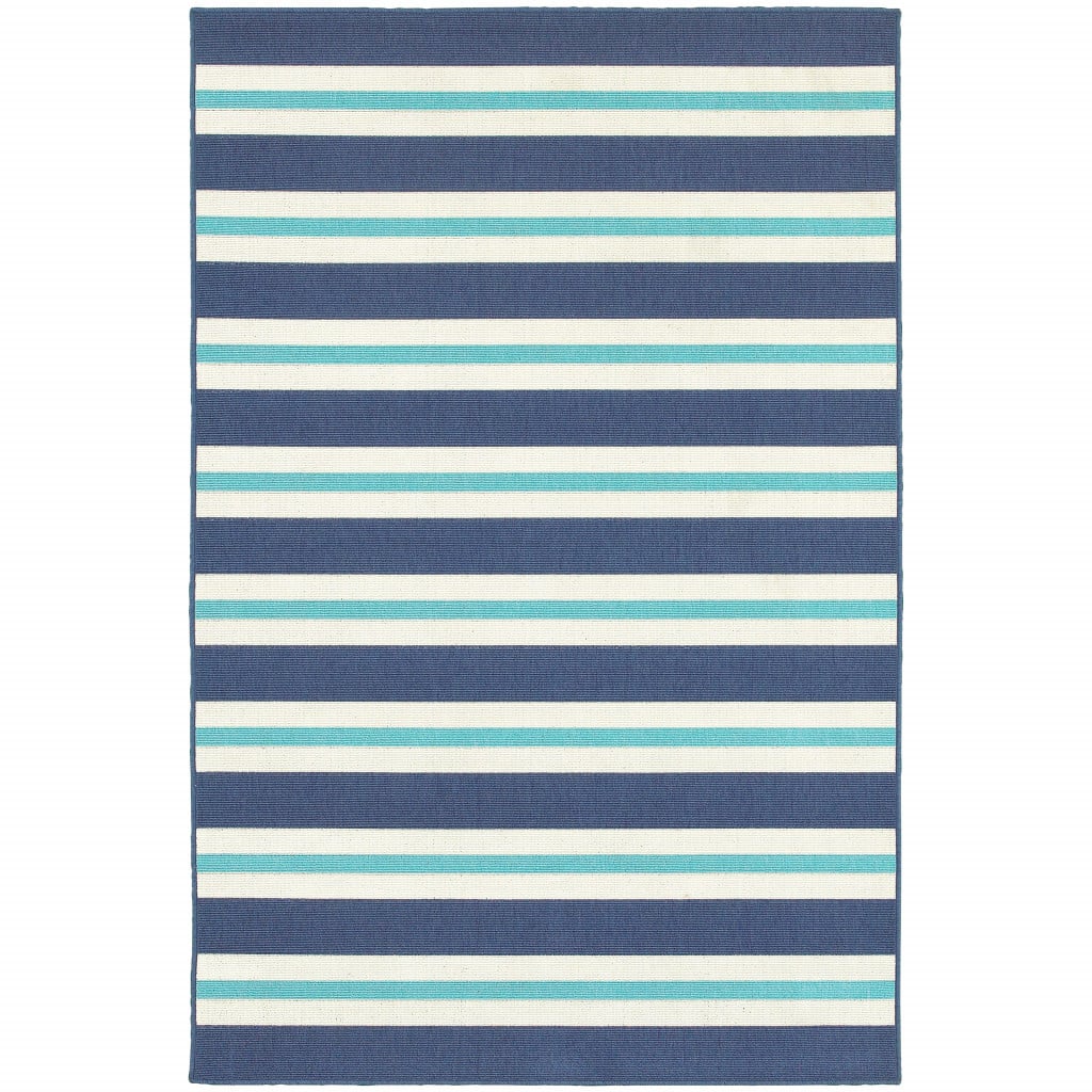 9 x 13 ft. Blue Geometric Stain Resistant Indoor & Outdoor Rectangle Area Rug