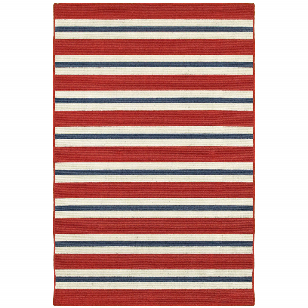 9 x 13 ft. Red Geometric Stain Resistant Indoor & Outdoor Rectangle Area Rug - Red and Ivory
