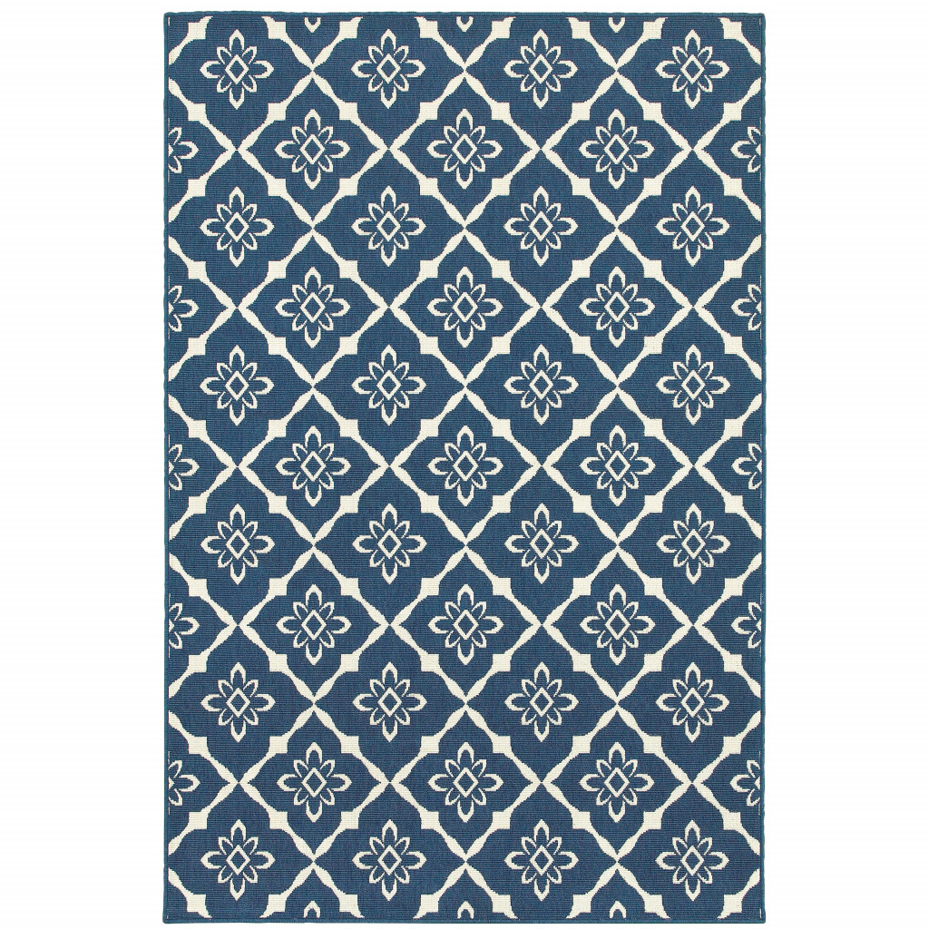 4 x 6 ft. Navy Floral Stain Resistant Indoor & Outdoor Rectangle Area Rug - Blue and Ivory