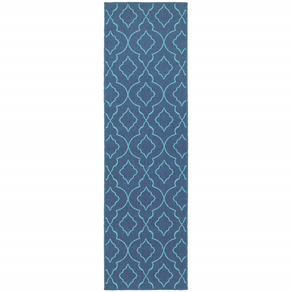2 x 8 ft. Navy Geometric Stain Resistant Indoor & Outdoor Rectangle Area Rug - Blue