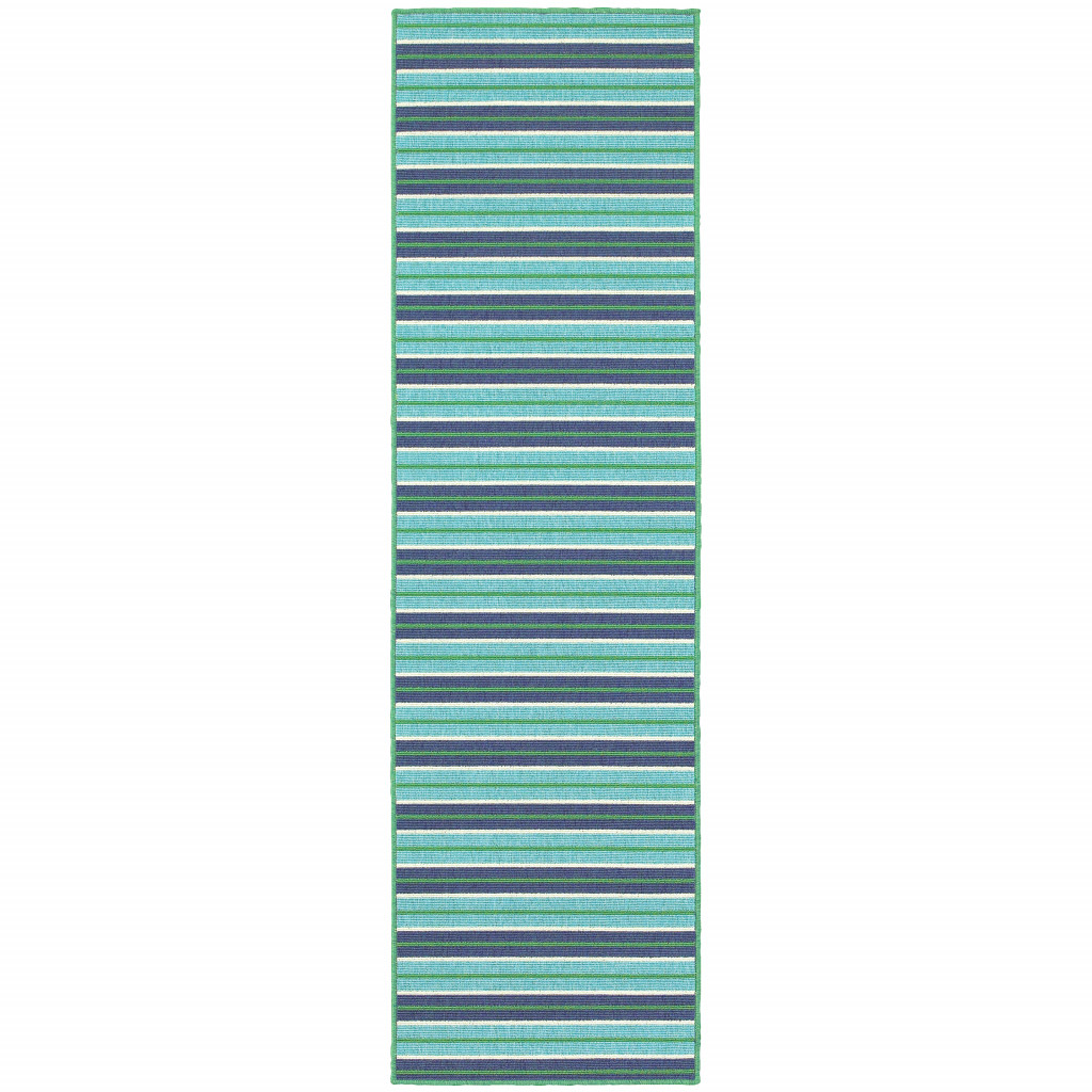 2 x 8 ft. Blue Geometric Stain Resistant Indoor & Outdoor Rectangle Area Rug - Blue and Green - 2 x 8 ft.