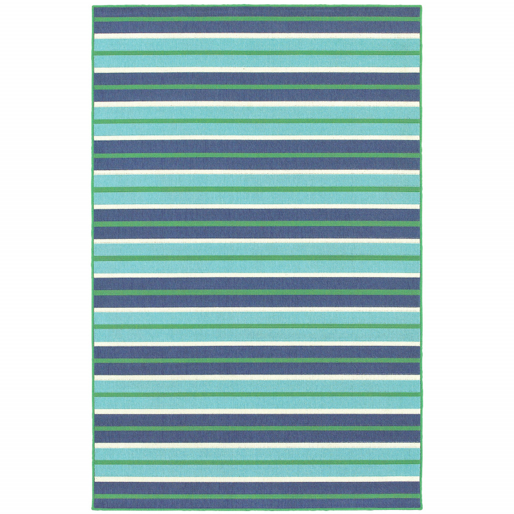 8 x 11 ft. Blue Geometric Stain Resistant Indoor & Outdoor Rectangle Area Rug - Blue and Green - 0.15in. H x 94.49in. W x 129.92in. D