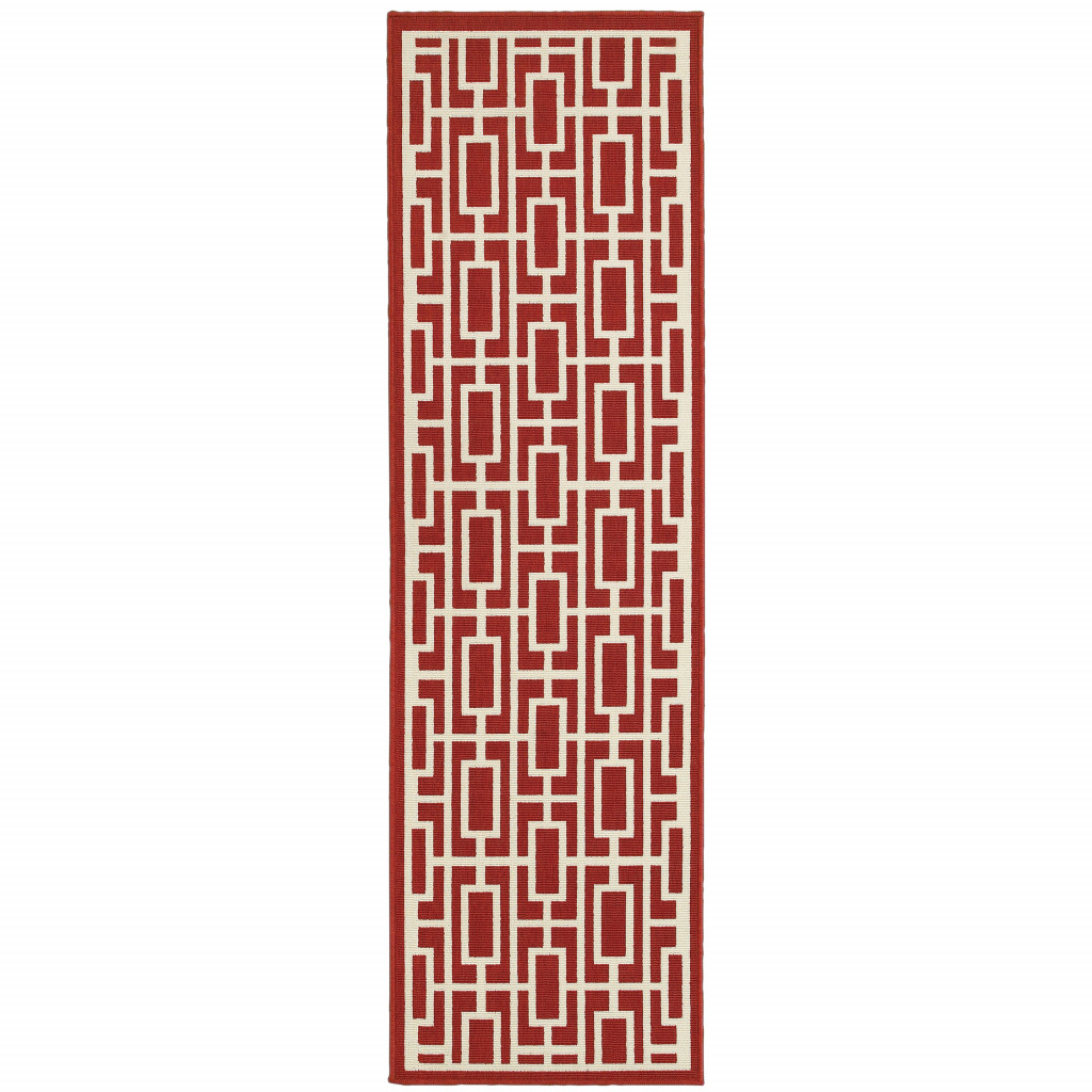 507190 2 x 8 ft. Red Geometric Stain Resistant Indoor & Outdoor Rectangle Area Rug