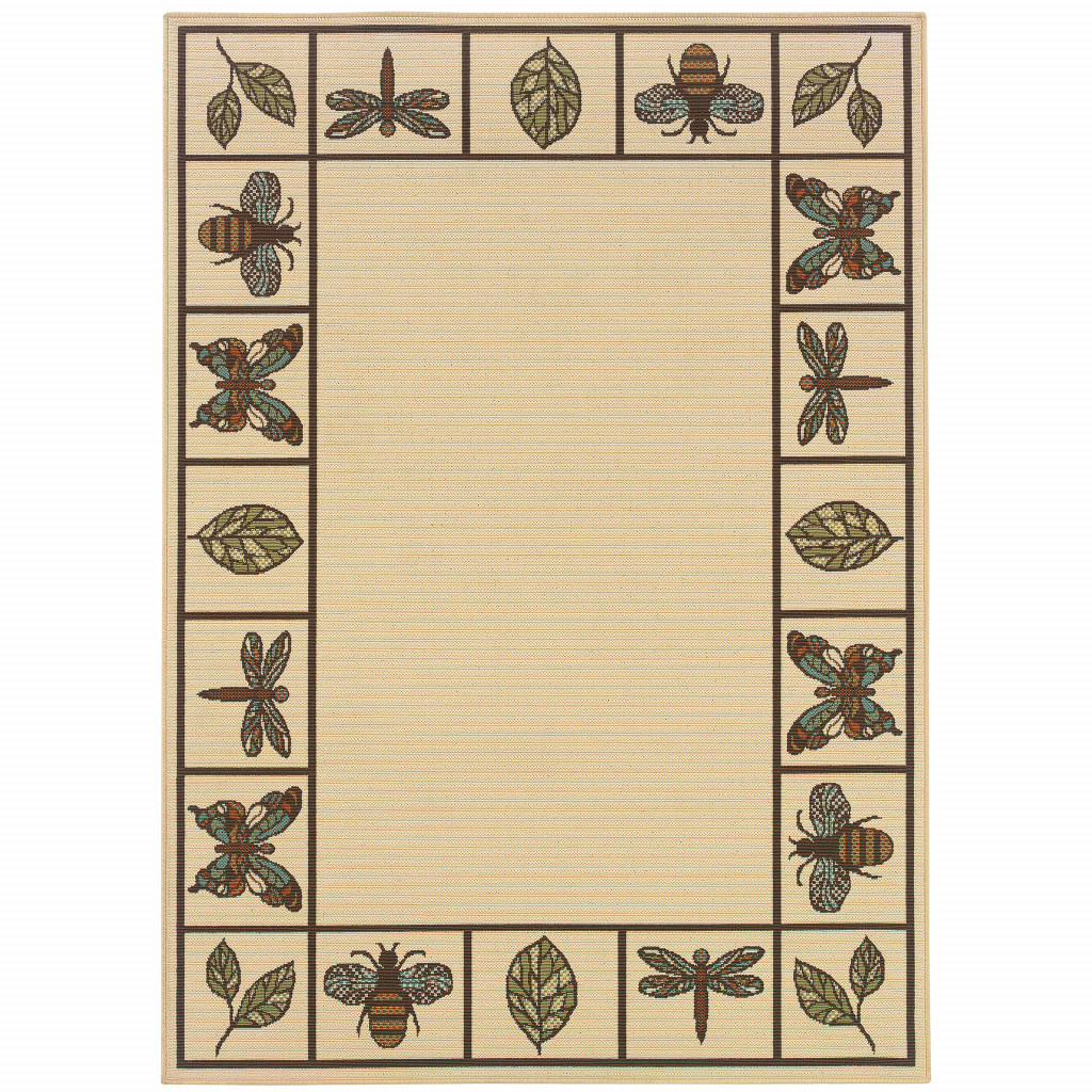 4 x 6 ft. Ivory Abstract Stain Resistant Indoor & Outdoor Rectangle Area Rug - Brown and Ivory - 0.16in. H x 43.31in. W x 66.93in. D