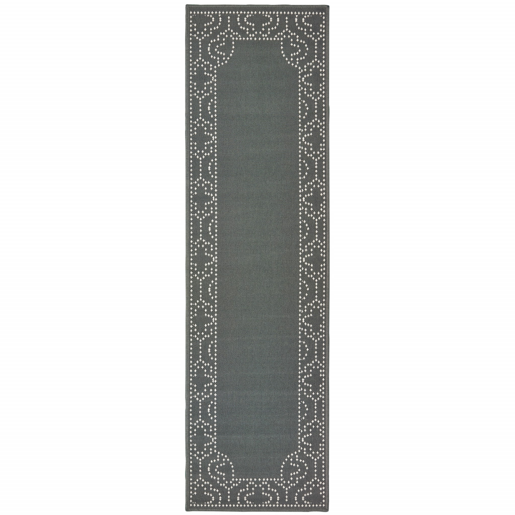 2 x 8 ft. Gray Stain Resistant Indoor & Outdoor Rectangle Area Rug - Gray and Ivory