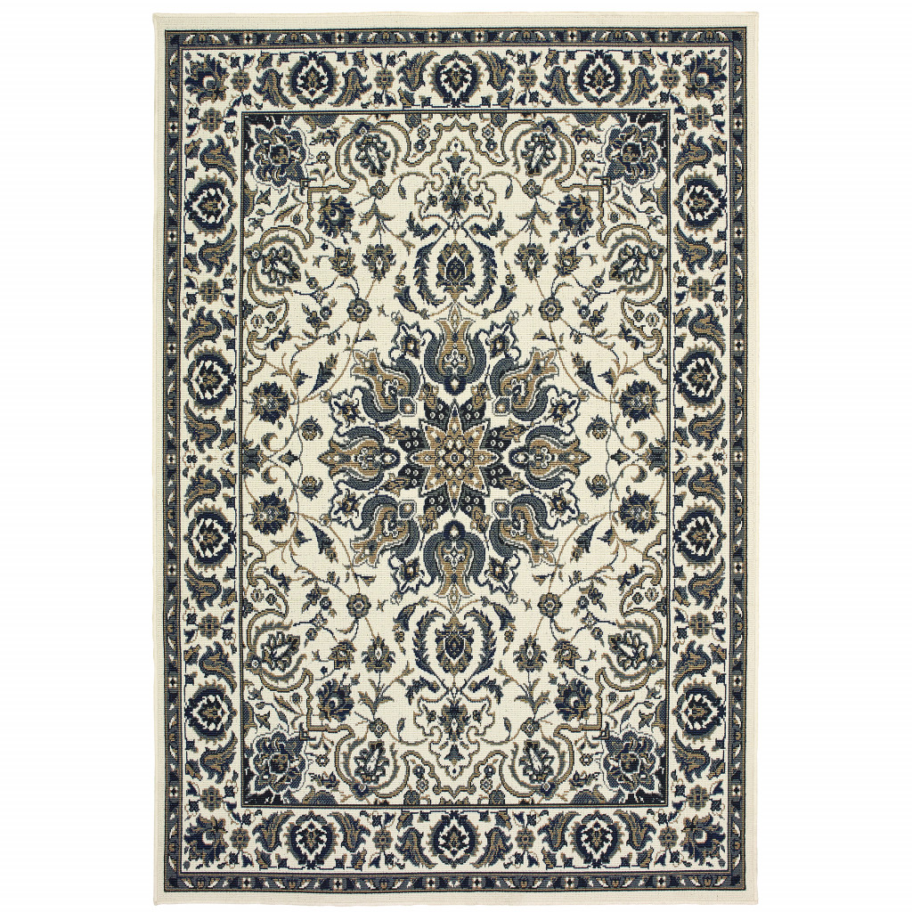 4 x 6 ft. Oriental Stain Resistant Indoor & Outdoor Rectangle Area Rug, Ivory