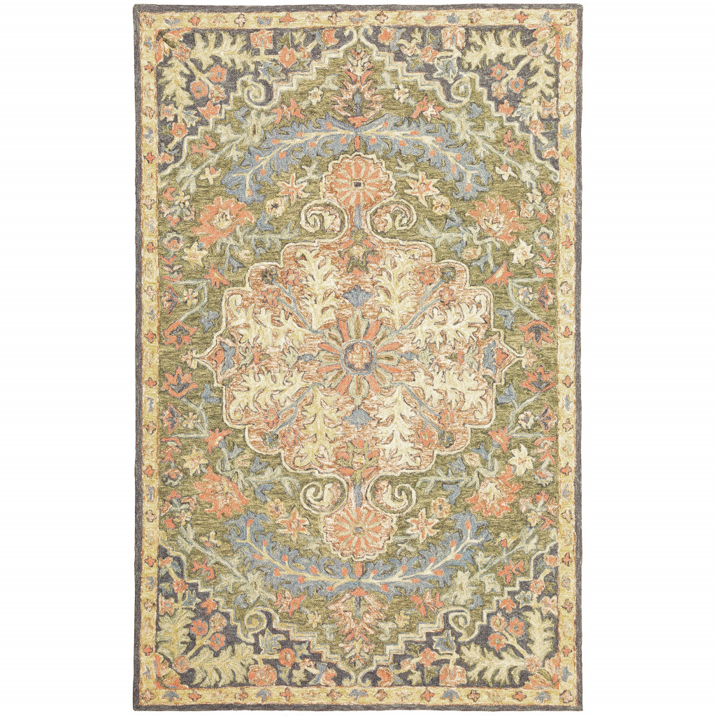 10 x 13 ft. Green Clay & Oriental Tufted Handmade Stain Resistant Rectangle Area Rug, Blue & Orange