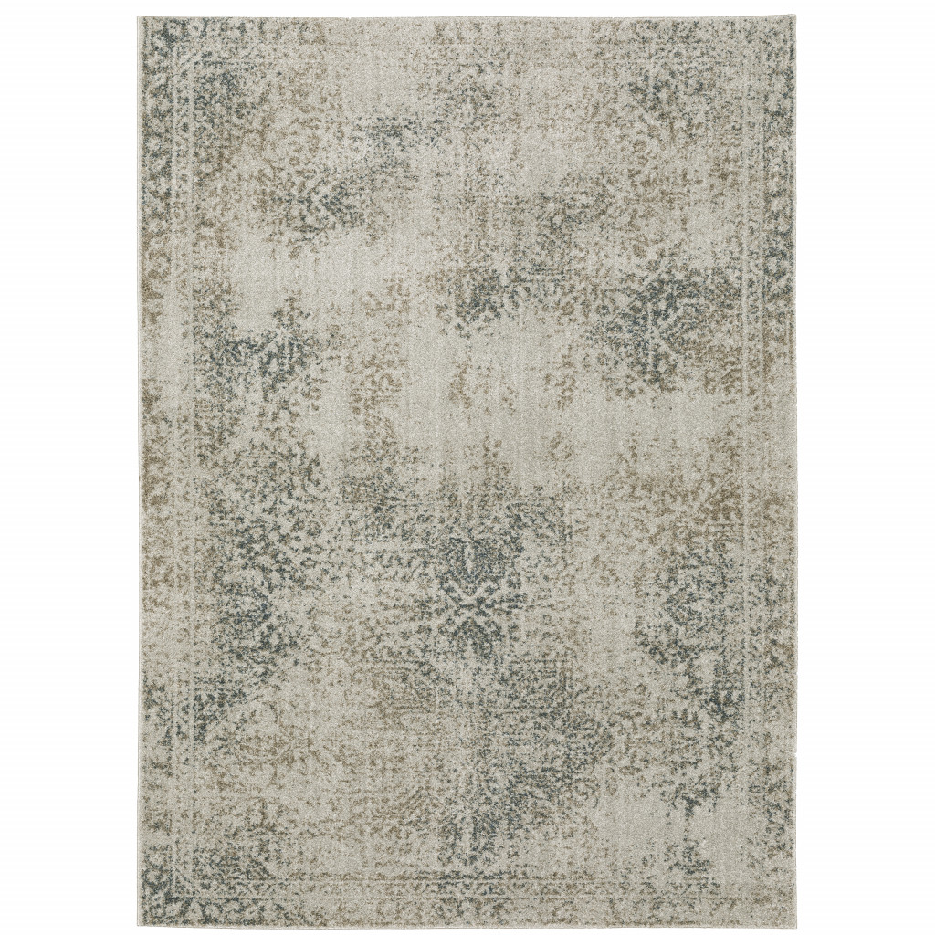 508172 10 x 13 ft. Gray Beige & Teal Oriental Power Loom Stain Resistant Rectangle Area Rug