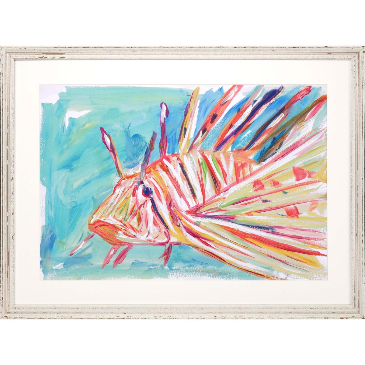 33 x 45 x 1 in. Colorful Fish Framed Art White Picture Frame Print Wall Art