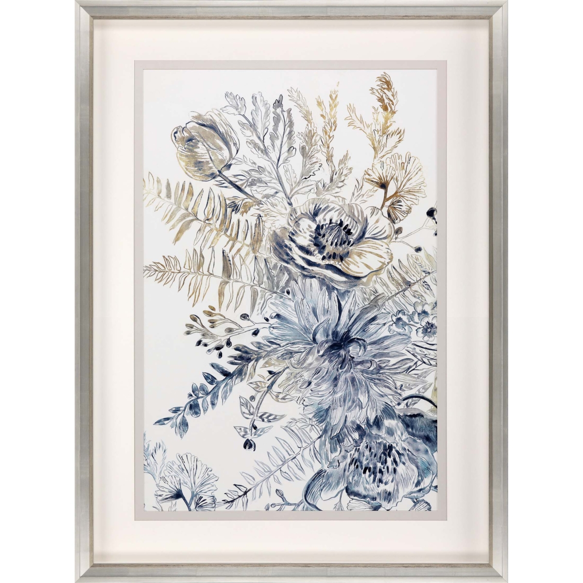 474082 47 x 35 x 3 in. Royal Blue II Framed Art Silver Picture Frame Print Wall Art