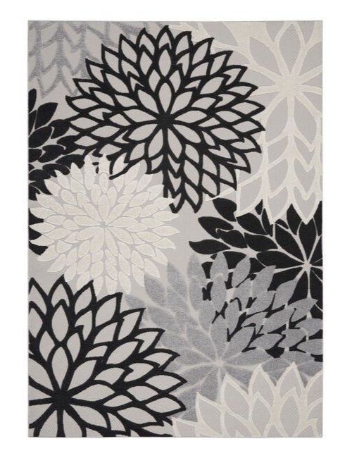 12 x 15 ft. Black & White Floral Non Skid Indoor & Outdoor Area Rug