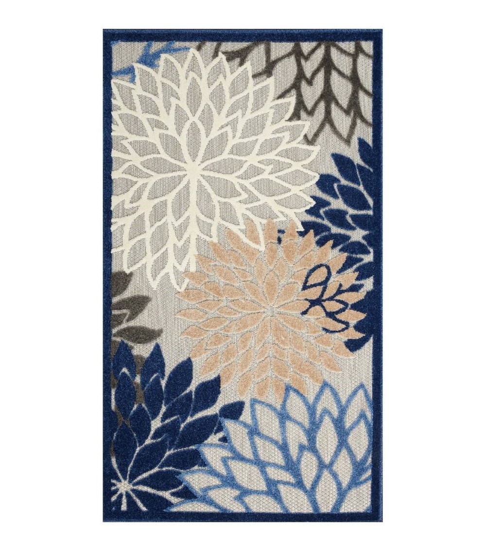 3 x 5 ft. Floral Non Skid Indoor & Outdoor Rectangle Area Rug - Blue