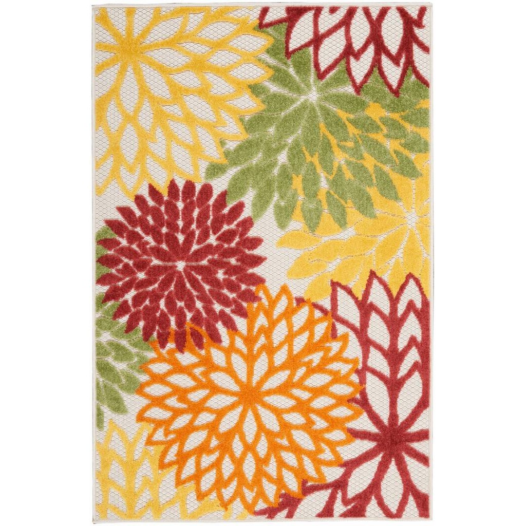 3 x 4 ft. Red Floral Non Skid Indoor & Outdoor Rectangle Area Rug - Red and Ivory - 0.25in. H x 32in. W x 48in. D