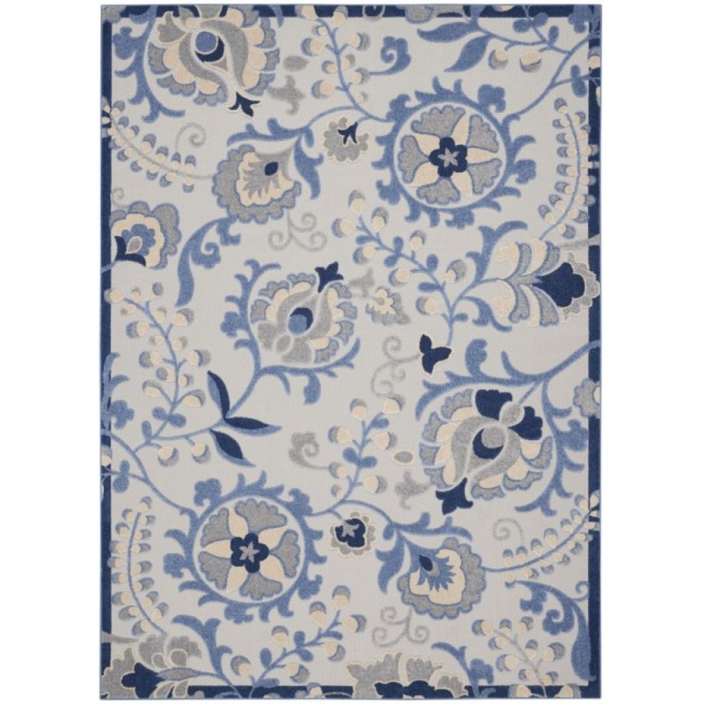 12 x 15 ft. Blue & Gray Ikat Non Skid Indoor & Outdoor Rectangle Area Rug - Blue and Gray - 25in. H x 144in. W x 180in. D
