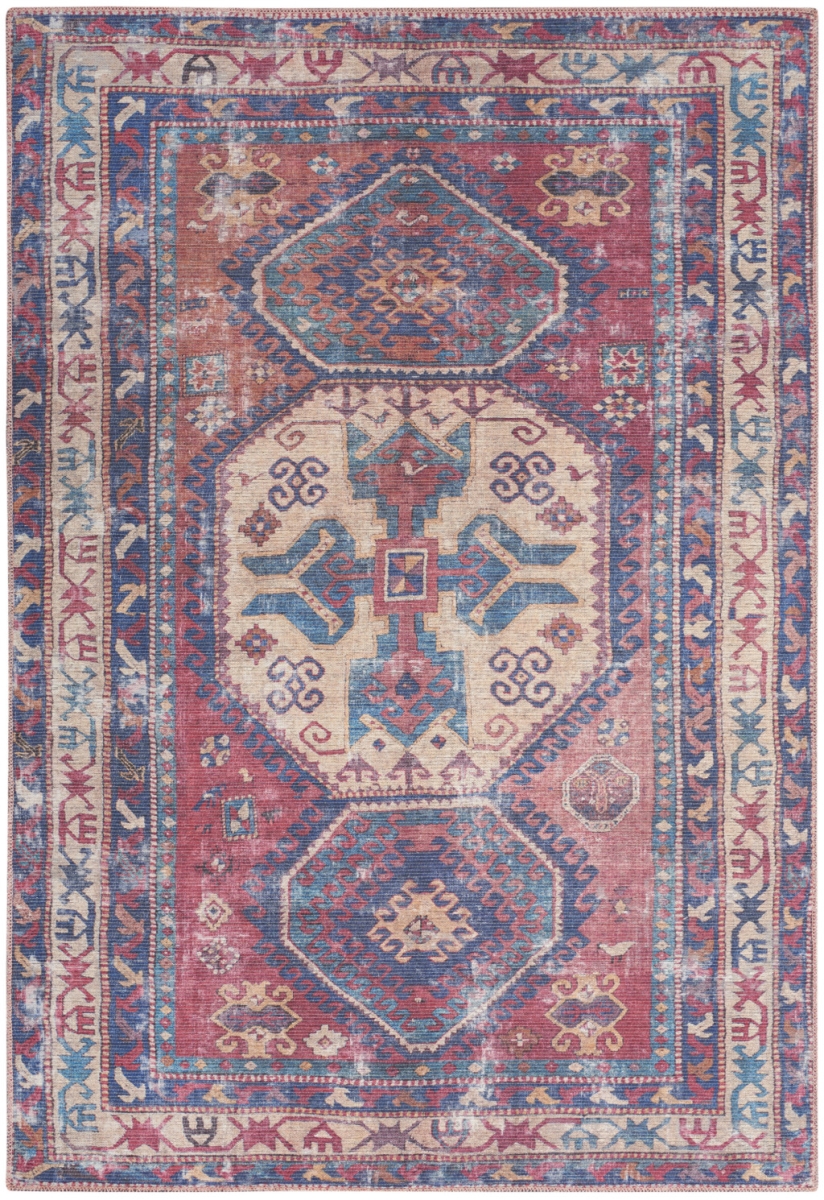 4 x 6 ft. Red & Navy Oriental Power Loom Distressed Washable Rectangle Area Rug - Red and Navy - 4 x 6 ft.