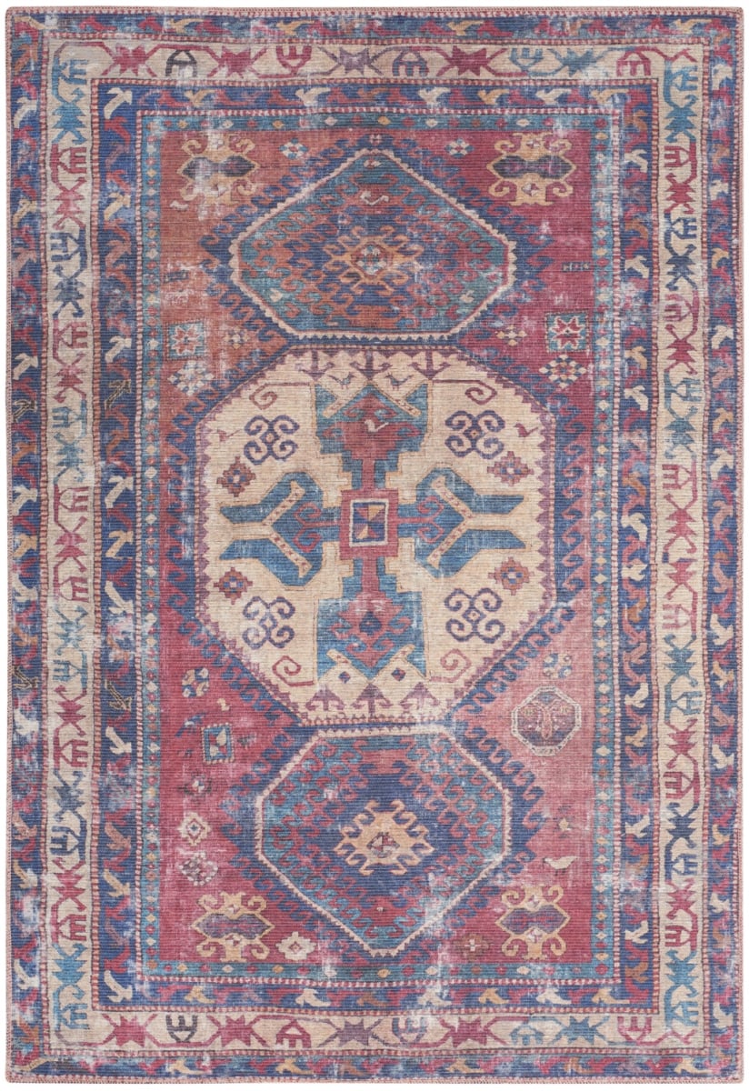 480385 5 x 7 ft. Red & Navy Southwestern Power Loom Distressed Washable Rectangle Area Rug
