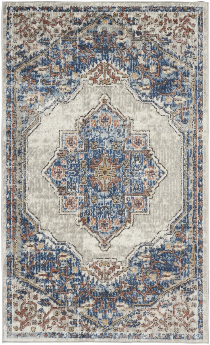3 x 5 ft. Blue & Gray Oriental Power Loom Non Skid Rectangle Area Rug