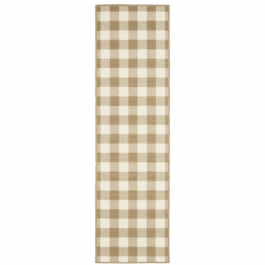 507014 2 x 8 ft. Tan Geometric Stain Resistant Indoor & Outdoor Rectangle Area Rug