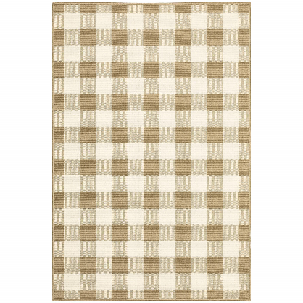 507018 6 x 9 ft. Tan Geometric Stain Resistant Indoor & Outdoor Rectangle Area Rug