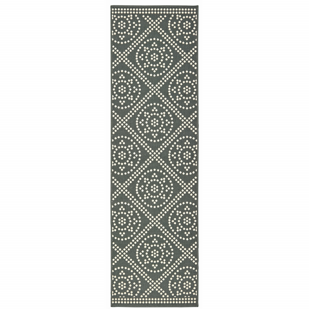 2 x 8 ft. Gray Geometric Stain Resistant Indoor & Outdoor Rectangle Area Rug