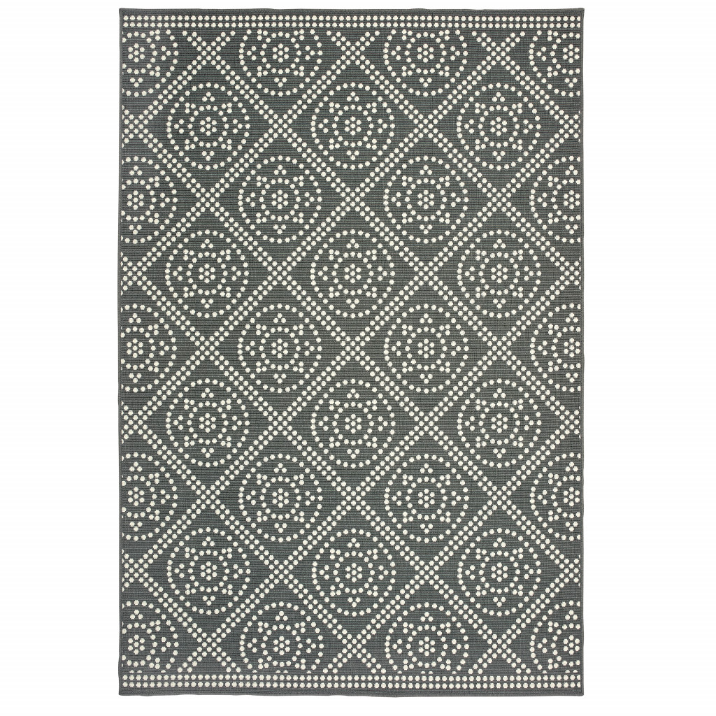 3 x 5 ft. Gray Geometric Stain Resistant Indoor & Outdoor Rectangle Area Rug - Gray and Ivory - 3 x 5 ft.