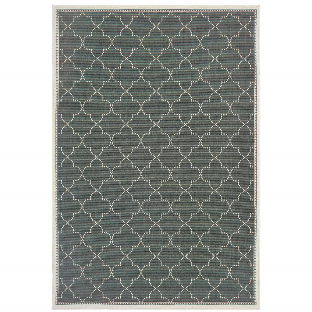 3 x 5 ft. Gray Geometric Stain Resistant Indoor & Outdoor Rectangle Area Rug - Gray and Ivory - 3 x 5 ft.