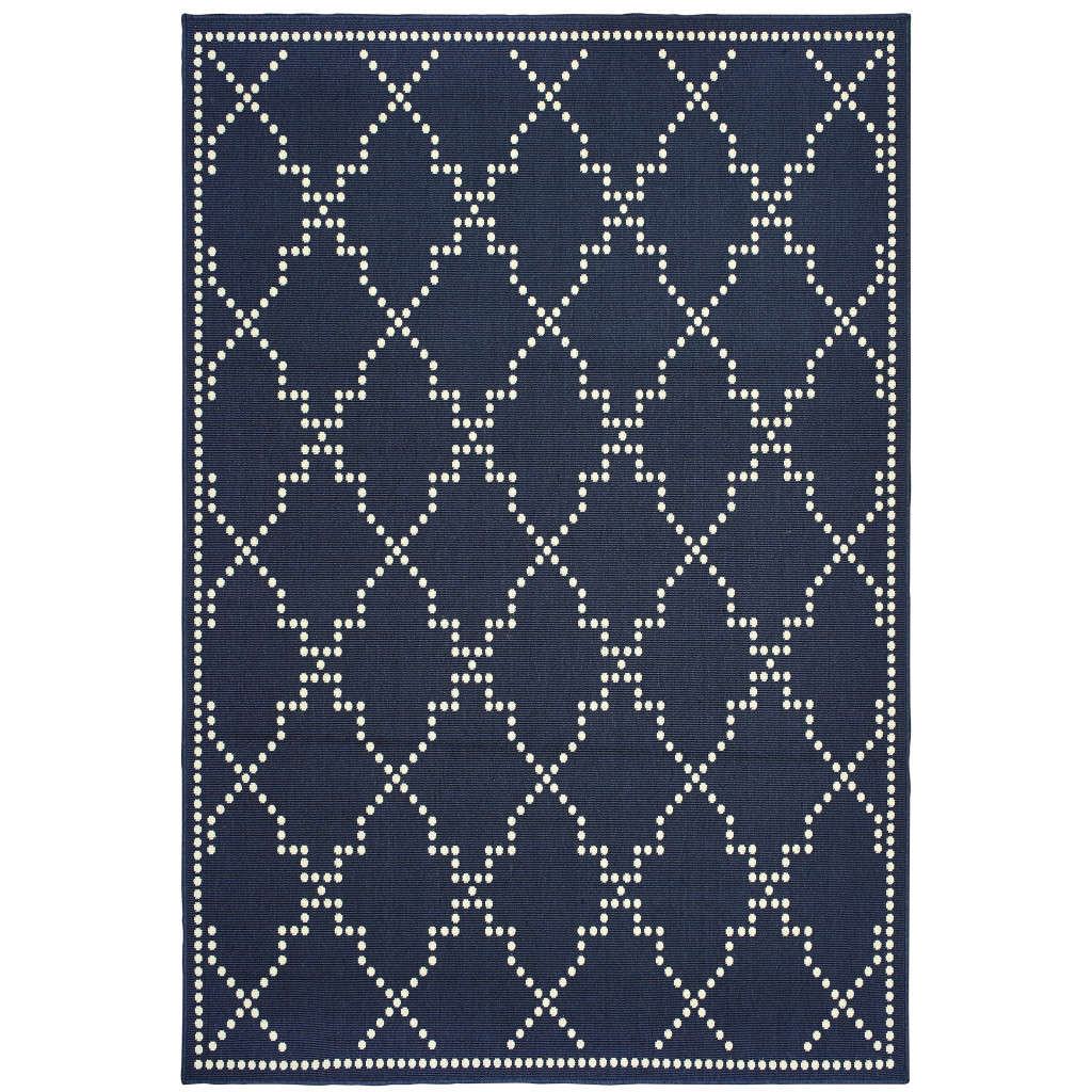 5 x 8 ft. Navy Geometric Stain Resistant Indoor & Outdoor Rectangle Area Rug - Blue and Ivory - 0.11in. H x 62.99in. W x 90.55in. D