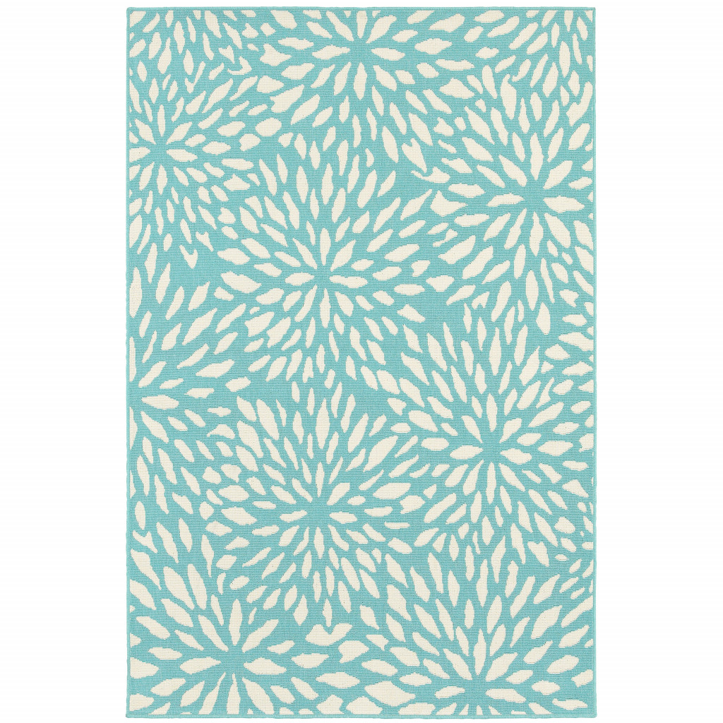 507090 8 x 11 ft. Blue Floral Stain Resistant Indoor & Outdoor Rectangle Area Rug